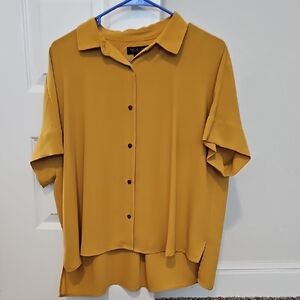 Boho Mustard Button-Up Relaxed Blouse